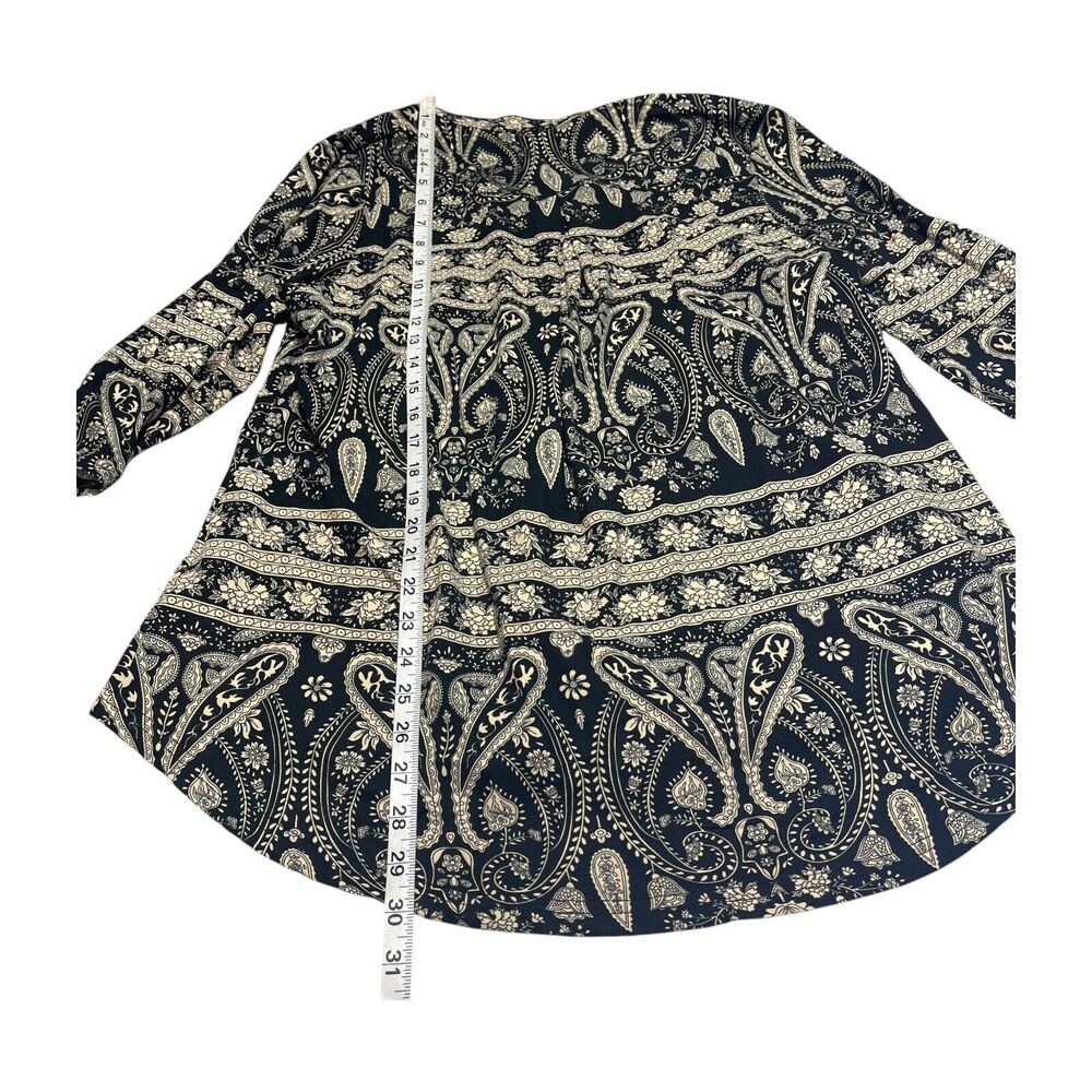 Othyroce Blouse Top Women's 1X Black Gold Paisley Split Neck 3/4 Sleeve Pullover - Picture 5 of 7